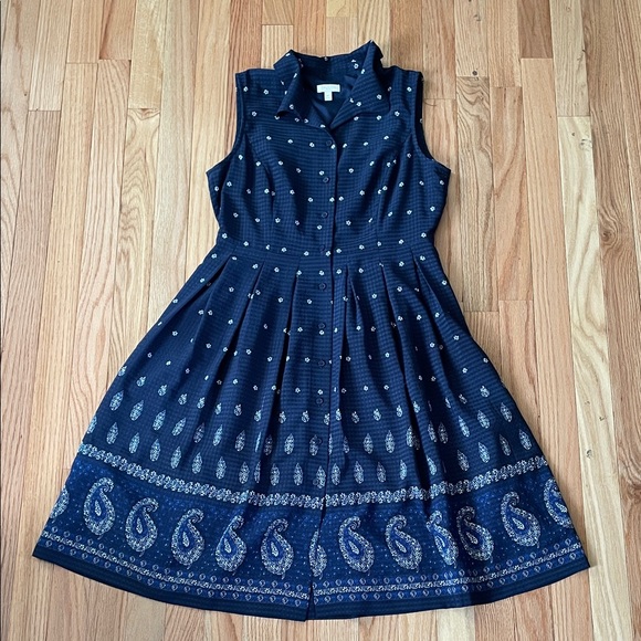 Talbots Midi Shirt Dress Womens 6P Blue Paisley Print Button Up A Line Church - Picture 1 of 11